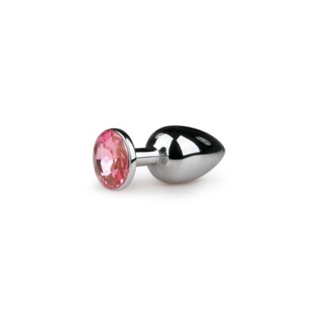 (image for) Metal butt plug with pink stone - silver colored