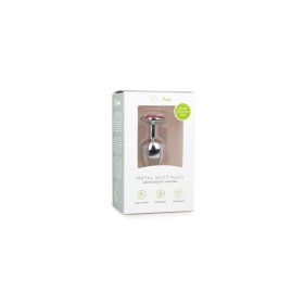 Metal butt plug with pink stone - silver colored