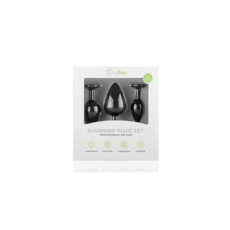 (image for) Silicone Butt Plug With Diamond Three-Piece - Black
